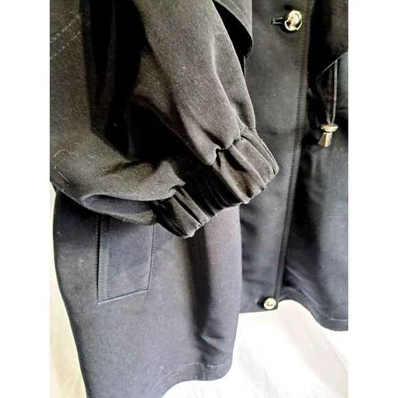 Vintage Fleet Street Black Long Coat Drawstring Waist 80s 90s Retro Womens XL - Picture 6 of 12